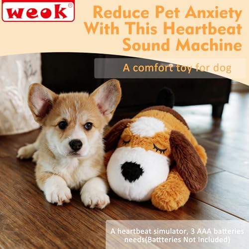 WEOK Heartbeat Puppy for Dogs-for Separation Anxiety Relief, Heartbeat Stuffed Animal Anxiety Calming Behavioral Aid Plush Toy for Dogs Cats Pets