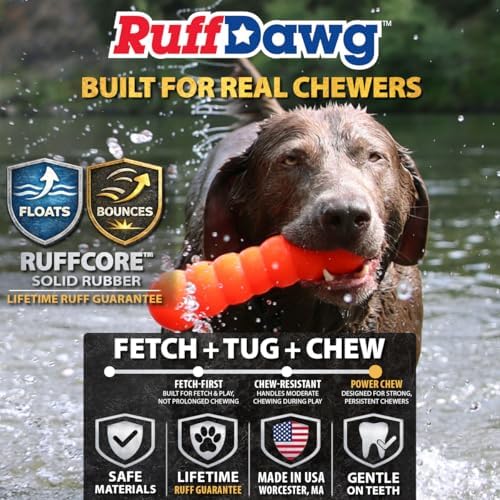 Ruff Dawg Indestructible Dawg-Buster XL - 1pc Color Varies – Heavy-Duty Solid Rubber Dog Chew Stick for Dogs Under 40 lbs – Floats & Bounces – Made in USA