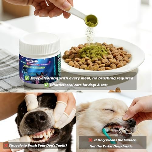 Dog Teeth Cleaning Powder, Pet Dental Powder with Probiotics - Tartar & Plaque Remover, Freshens Bad Breath - 100g