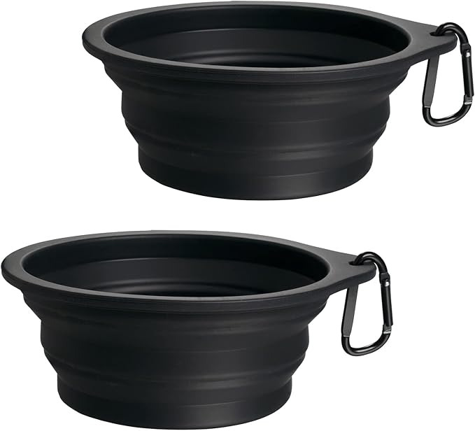 PetBonus Collapsible Dog Bowls, 2 Pack, Black, Black