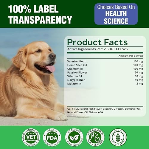 Hemp Calming Chews for Dogs, Melatonin, 120 Chews