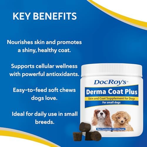 Doc Roy's Derma Coat Plus Omega 3-6-9 Soft Chews for Small Dogs, 120ct