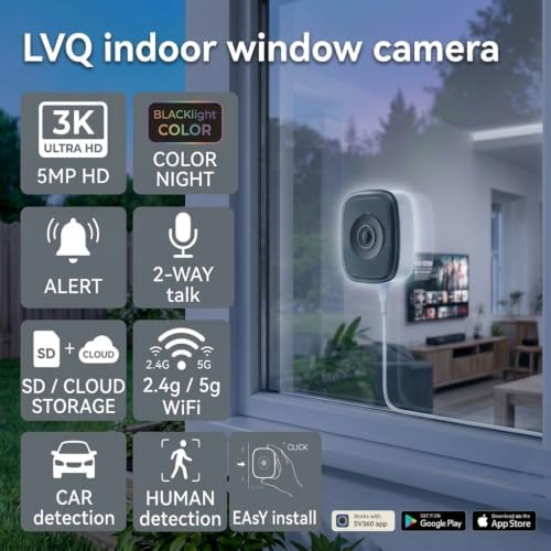 3K 5MP Window Camera for Home Security, 2.4G/5G WiFi Safe View Camera