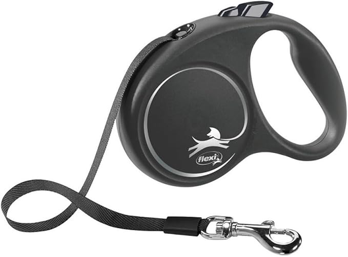 Flexi Black Design Tape Black Small 5m Retractable Dog Leash/Lead for Dogs up to 15kgs/33lbs
