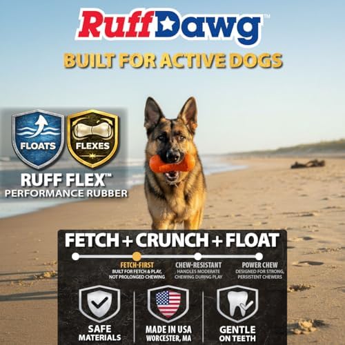 Ruff Dawg Crunchy Peanut Large 6.125” – (1 pc) Assorted Colors – Loud Crinkle Rubber Fetch Toy for Medium to Large Dogs – Ruff Flex Shell – Made in USA