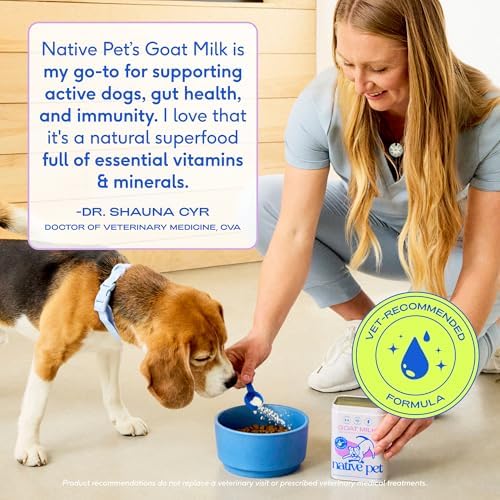Native Pet Goat Milk Powder - Dog Food Topper for Active Dogs - Post-Activity Recovery, Energy, Immune Support, Hydration & Bone Health - Whole Goat Milk with MCTs & Essential Minerals - 120 Scoops