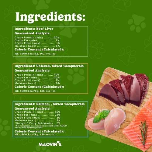McLovin's Freeze Dried Cat& Dog Treats, Dog Dental Treats – 100% Sliced Beef Liver; 98% Chicken/Salmon with Mixed Tocopherols – Grain Free, 3-in-1 for Training