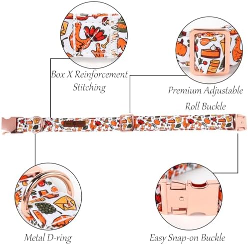 Lionet Paws Thanksgiving Dog Collar, Cute Fall Dog Collar for Medium Dogs, Adjustable Cotton Pet Collars for Small Medium Dogs