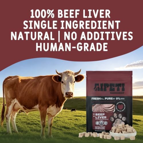 100% Pure Freeze-Dried Raw Beef Liver Cat & Dog Treats, 3.5 oz, Single Ingredient, High Protein, Training Rewards Treats & Food Topper, Grain-Free, No Additives, Perfect for Picky Eaters