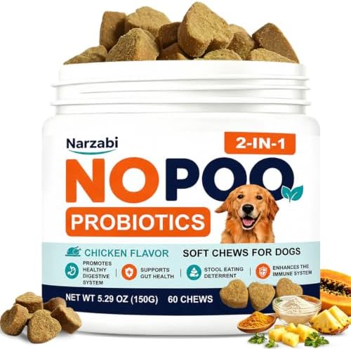 No Poo Chews for Dogs, a Gentle Coprophagia Deterrent Supplement. Daily Poop Pills with Digestive Enzymes, Probiotics, and Pumpkin Powder to Help Reduce Feces Consumption. Chicken.