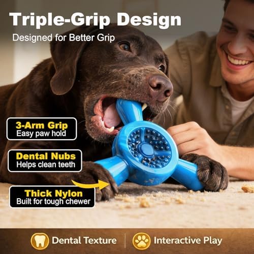 Dog Chew Toy for Aggressive Chewers – Tough Nylon Dog Toy for Teething Small Breeds, Durable Puppy Bone for Teeth Cleaning & Boredom Relief, Ideal Dog Birthday Gift,Ocean Blue