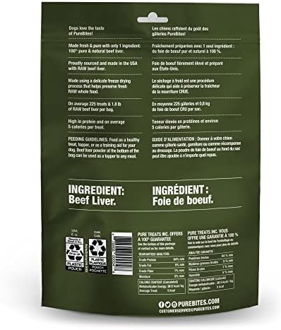 PureBites Beef Freeze Dried Dog Treats, 1 Ingredient, Made in USA, 8.8oz