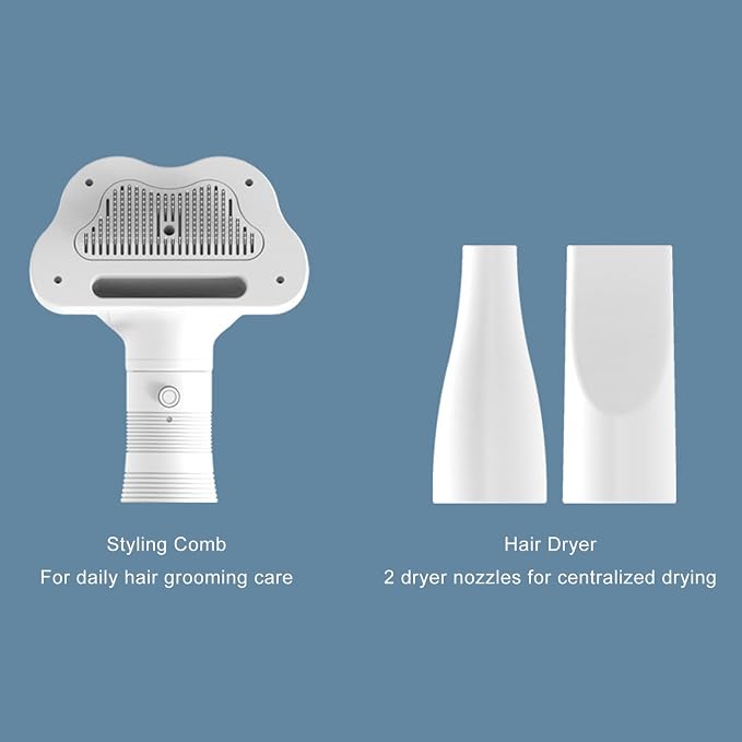ZJchao Pet Hair Dryer Brush Steel Needle Comb Quiet Hot Air Blower for Dog Grooming ABS Stainless Steel 600W 3 Gears Pet Grooming (US Plug 110V)