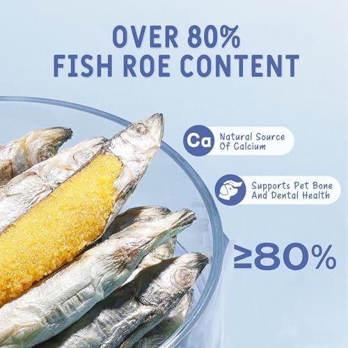 Wild-Caught Freeze Dried Capelin for Cats & Dogs (2.47oz/70g) - Loaded with Crunchy Roe, 100% Whole Fish, Rich in Omega-3 for Skin & Coat, High-Value Grain-Free Training Treats