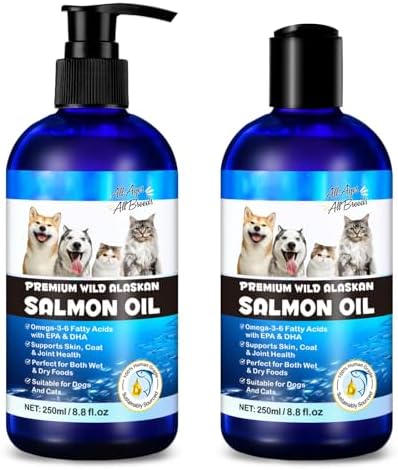 2PCS Alaskan Salmon Oil for Dogs & Cats - Pure Omega 3 Fish Oil with Omega 6 Fatty Acids, EPA & DHA