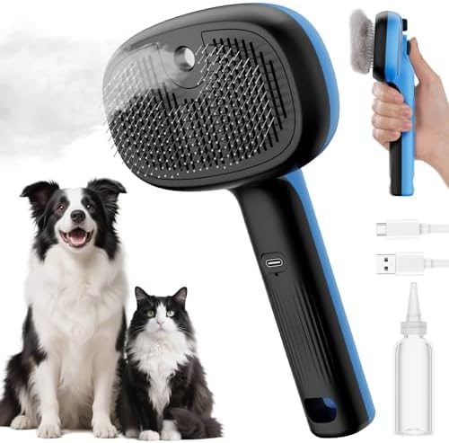 Pecute Self-Cleaning Steam Dog Cat Brush for Heavy Shedding/Long Coats Blue