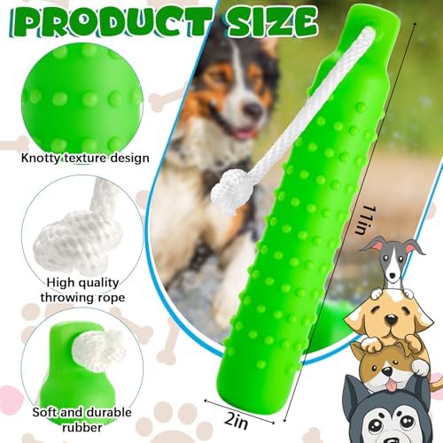 Blueweenly Green Dog Bumper Toy Training Dummy, 4 Pcs | Plastic Lightweight Floats on Water, Textured with Rope for Fetch, Pool Outdoor Retrieving, Summer Water Play