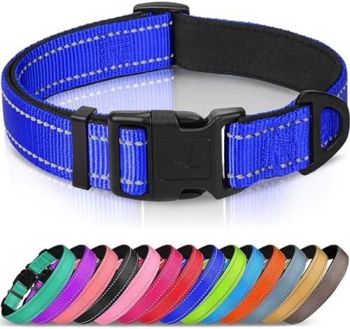 Joytale Reflective Dog Collar, Adjustable Neoprene Padded, Navy Blue S