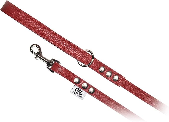 BUDDY BELT All Pebble Grain Leather Red Leash - Premium Edition (1/2" x 4')