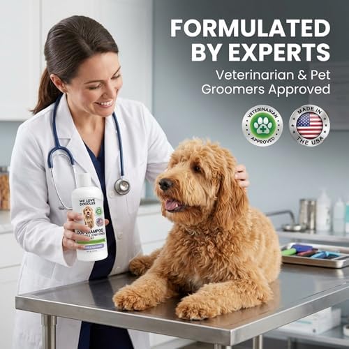 Dog Shampoo, Conditioner & Detangler, Hypoallergenic Tearless Lavender 16OZ | For Sensitive Itchy Skin, Best Shampoo For Smelly Dogs, Goldendoodle, Poodle & Doodle, Puppy Pet Wash Soap, USA Made, 4-in-1