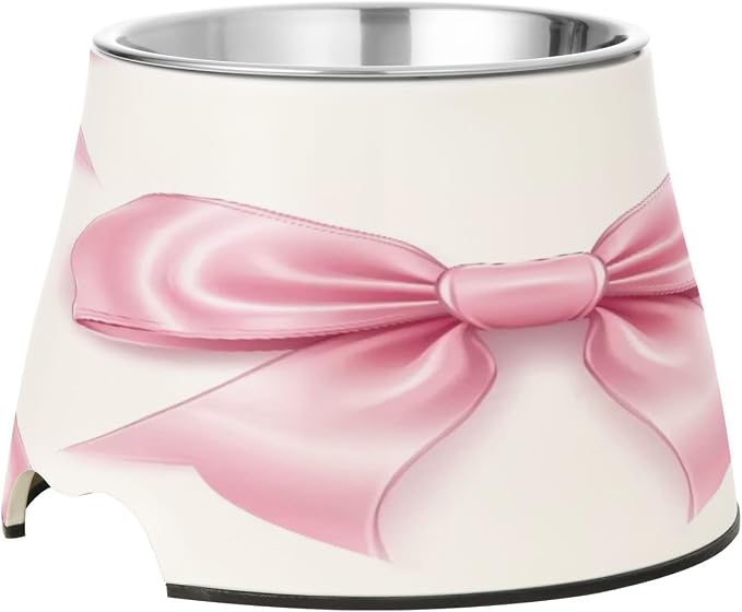 Blueangle Elevated Dog Bowls with Stainless Steel - Non-Slip 2.3 Cup High Capacity Pet Dish for Spinal Health & Ribbon Bows Design（174）