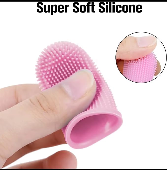 Gomoly Pet Toothbrush, 360 ° Dog Tooth Cleaning Set, Cat Finger Cover Toot-hbrush for Cleaning Tongue Coating and Tooth Care, Pet Silicone Finger Cover Toothbrush Set of 2 with Case (Pink, Large)