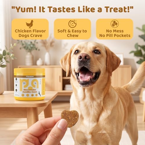 Glucosamine for Dogs, Hip & Joint Support Soft Chews with Chondroitin MSM, Green Lipped Mussel, Omega-3 & Turmeric, Joint Pain Relief,Mobility Support - Senior & Active Dogs, Chicken Flavor,100 Count