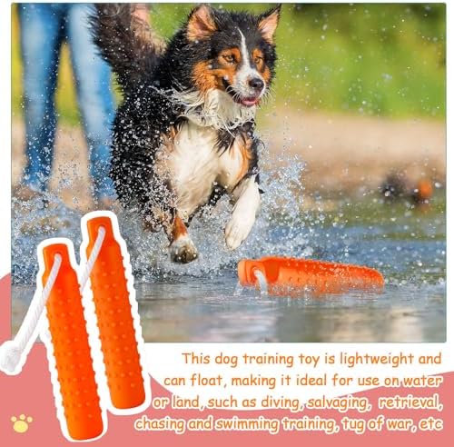 Blueweenly Orange Dog Bumper Toy Training Dummy, 6 Pcs | Plastic Lightweight Floats on Water, Textured with Rope for Fetch, Pool Outdoor Retrieving, Summer Water Play