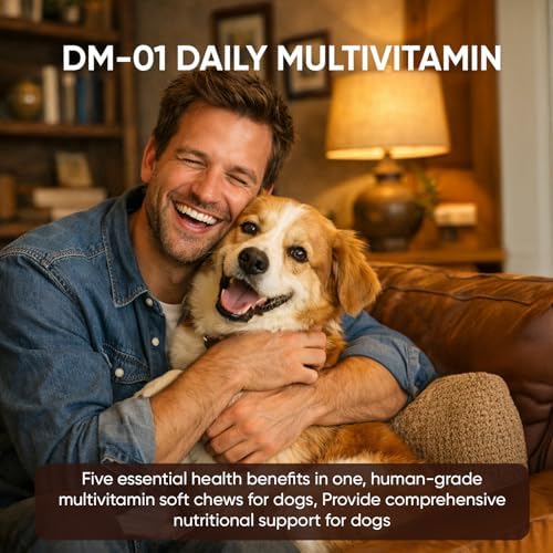 DM-01 Daily Multivitamin for Dogs, 12-in-1 Soft Chews with Salmon Oil, Probiotics, Chondroitin & Vitamins, Skin & Coat, Gut, Hip & Joint and Immune Support, Beef Flavor, 60 Chews