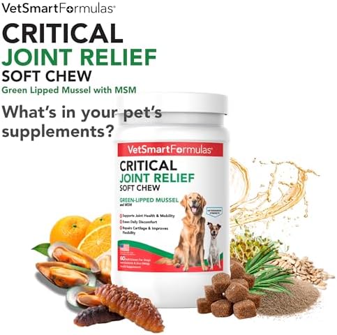 VetSmart Formulas Critical Joint Relief Soft Chew for Dogs – Hip & Joint Supplement with Glucosamine, MSM, Green-Lipped Mussel – Joint Discomfort, Hip Dysplasia & Mobility Support, Made in USA