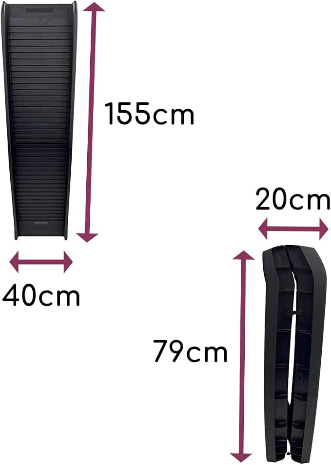 HugglePets Dog Pet Ramp - Plastic Folding Bi Lightweight Strong Car/Van Travel (Black With No Matting)