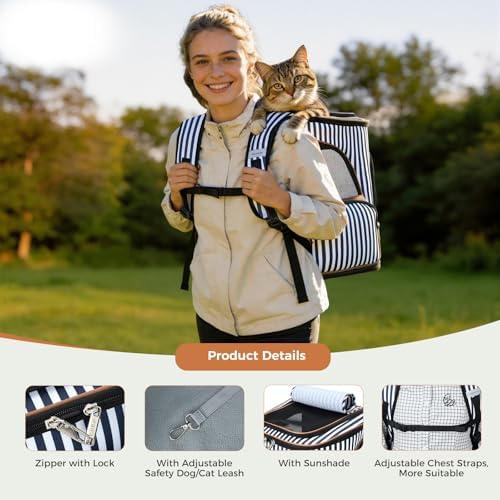 Lekereise Large Cat Backpack Carrier, Expandable, Up to 18 lbs, Striped