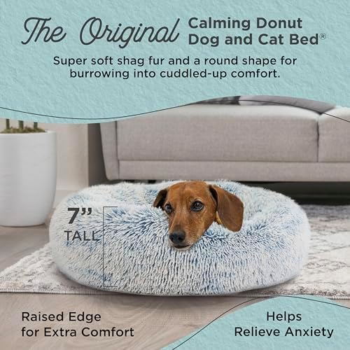 Best Friends by Sheri Calming Donut Dog Bed, Small, Denim Blue, 23"x23"