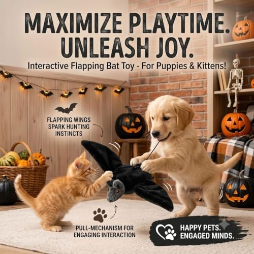 2026 New Cat and Dog Flying Bat Toy, Flap Bat Dog Toy for Door Frame, hirping Interactive Catnip Toys, Touch Activated, echargeable with RC(Black)