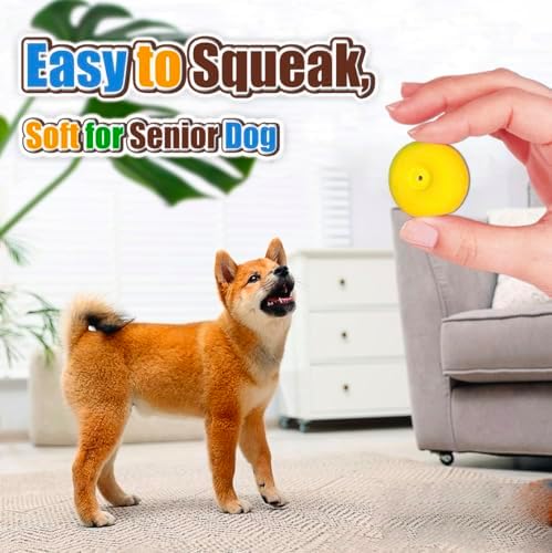 Squeaky Dog Toys for Small Dogs, Mini Breeds, 2.2" Flat Latex Ball | 2.2"*2.2"*1.3", Flat Squeak Dog Balls 4pcs, Small Puppy Toy with Squeaker, Soft Rubber Dog Squeaky Toys for Indoor, Outdoor