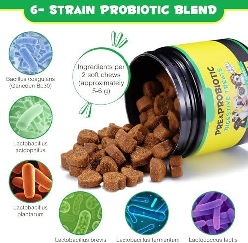 Probiotics for Dogs, 120 Chews Dog Probiotics Treats, Digestive Treats Dogs and Digestive Enzymes, Dog Digestive Health Gut, Immune Bowel Support, Reduce Diarrhea, Gas, Itchy Relief