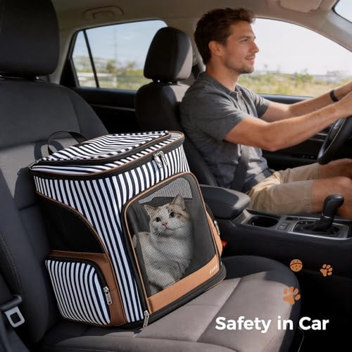Lekereise Large Cat Backpack Carrier, Expandable, Up to 18 lbs, Striped