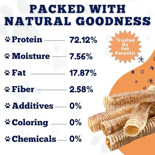 Amazing Dog Treats - 12 Inch Beef Trachea Chews for Dogs (10 pcs/pk) - 100% Natural Trachea Dog Treats - Excellent Source of Glucosamine - Natural Long Lasting Treats
