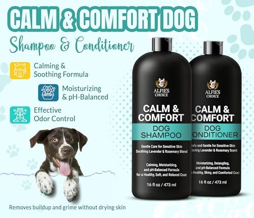 Calm & Comfort Dog Shampoo & Conditioner with Rosemary & Vitamin E 16 fl oz | Dog Shampoo for Dry, Itchy & Sensitive Skin | Gentle Formula For Daily Use | Suitable for All Breeds | ALFIE'S CHOICE