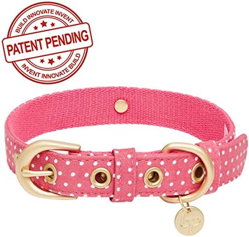 Blueberry Pet Adjustable Dog Collar with Metal Buckle and 2 Detachable Bowtie - Pink Polka Dot, Neck 13-16.5", for Medium Breed