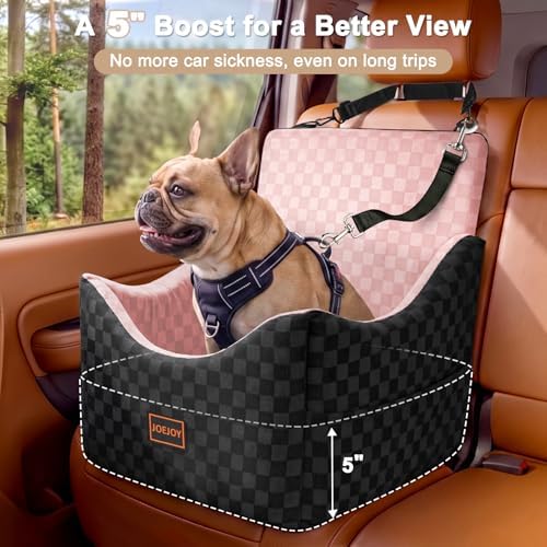 JOEJOY Elevated Dog Car Seat, Small/Medium Up to 35 lbs, Memory Foam Booster, Pink