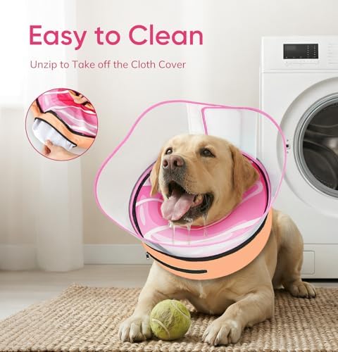 Supet Raised Inflatable Dog Cone After Surgery - Adjustable Recovery Donut Collar with Removable Shield to Stop Licking Wounds & Protect Stitches - Soft Dog Cone Alternative for Small Dogs (Pink,S)