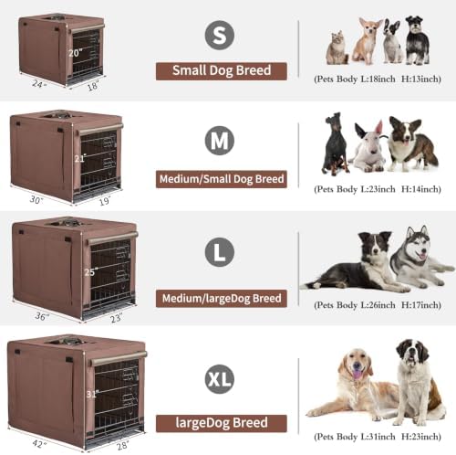 DONORO Dog Crates for Lareg Size Dogs Indoor Double Door Dog Kennels & Houses for Puppy and Cats, Collapsible Metal Contour Dog Cages (Brown, 42.0" L x 28.0" W x 31.0" H)