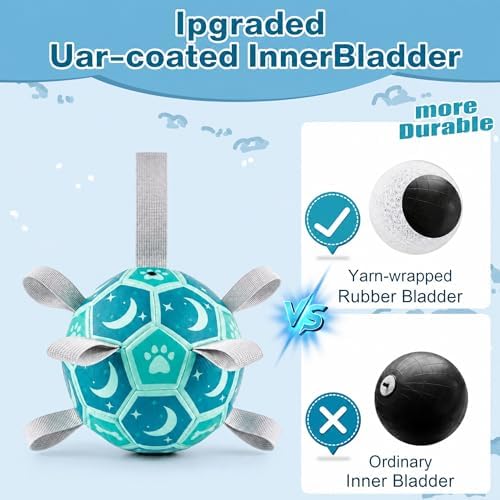 Dog Soccer Ball with Straps, 6 Inch Herding Dog Ball Toys Dog Birthday Toy, Balls for 20-40lbs Dogs, Outdoor Puppy Toys for Small Medium Dogs, Interactive Toy for Tug, Water Toy Ball,Blue