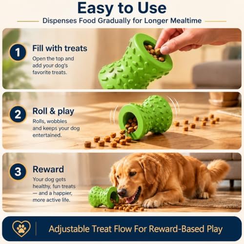Treat Dispensing Dog Toy, Puzzle Toy for Small & Medium Dogs, Slow Feeder | Interactive treat dispensing toy keeps dogs busy with reward play, encourages problem solving, provides mental stimulation