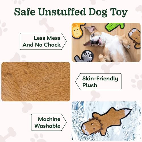 SHARLOVY No Stuffing Dog Toys Crinkle Squeaky, Long Lasting Chews for Aggressive, Durable Plush Dog Puppy Chew Toys for Teething, with 6 Tough Layers for Small Medium Large Breed-2 Pack,Small
