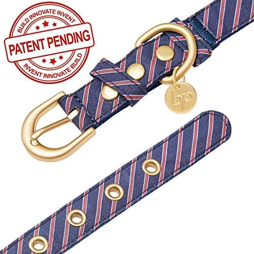 Blueberry Pet Adjustable Dog Collar with Metal Buckle and 2 Detachable Bowtie - Blue Asymmetric Stripe, Neck 13-16.5", for Medium Breed