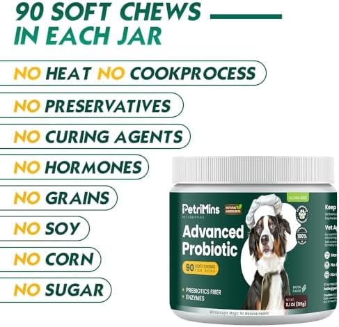 Advanced Probiotic for Dogs, Supports Digestive Health, Immune Health, Gut Health, Improves Nutrient Absorption - Six Strains of Probiotics - Inulin - Enzyme Blend, 90-Count, Bacon