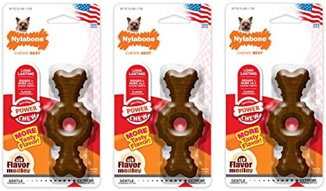 Nylabone 3 Pack of Power Chew Textured Ring Bones, Petite, Flavor Medley, for Dogs Up to 15 Pounds, Made in the USA