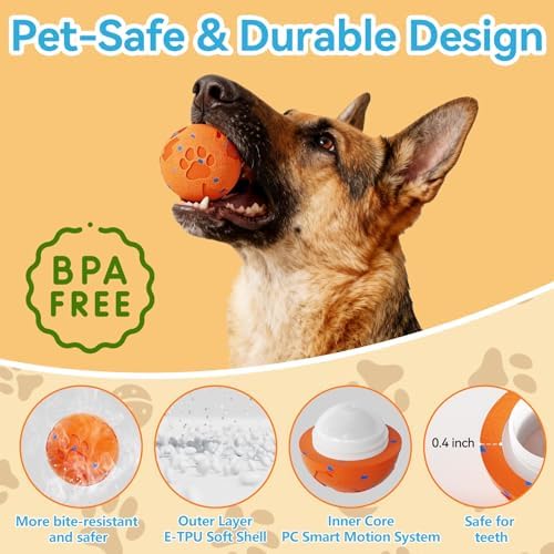 Interactive Dog Toy Ball, Smart Automatic Moving Dog Toy for Medium Large | Electric Vibrating Dog Toy, Rolling & Bouncing Interactive Dog Ball, E-TPU, IP54 Waterproof, 2 Modes, USB-C Rechargeable